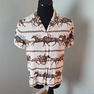 LRL Ralph Lauren Equestrian Jockey Print Blouse